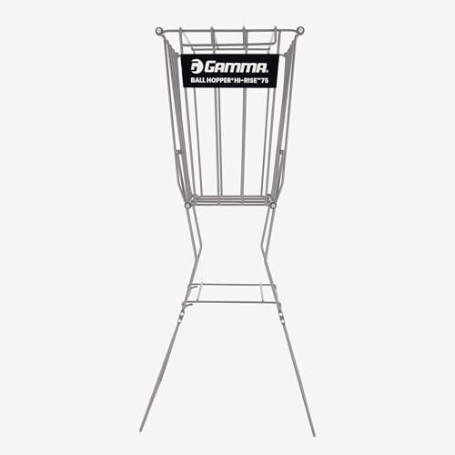 Gamma Ball Hopper Hi-Rise 75 - Heavy Duty Tennis Ball Basket with Handle for Easy Pickup & Storage - Holds 75 Tennis Balls, Durable Steel Construction, Weather-Resistant Coating - Silver