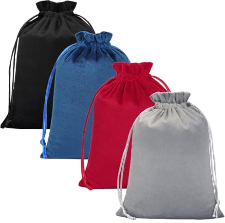 4 sammet presentpåsar 13 × 18 cm, mjuka små dragskopåsar, smyckespåsar och påsar för kristaller, tärningar, gåvor, tarotkort, återanvändbara förvaringspåsar i sammet