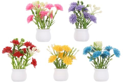 POPETPOP Lot De 5 Mini Vases De Maison De Poupée 1:12 avec Fleurs Artificielles Accessoires Floraux Miniatures pour Micro Paysage Jardin De Fées Centre De Table Et Étagères