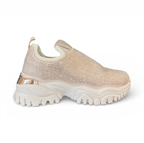 Laura Biagiotti Sneaker Elasticizzata con Strass Beige 9653 Beige (Beige, Sistema Taglie Calzature EU, Adulto, Numero, Media, 37)