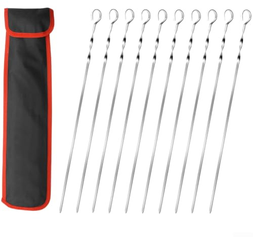 Grillspieße aus Edelstahl, 8 Stück, flache Grillspieße für Fleisch, Gemüse, wiederverwendbar, Kebab, 42 cm (B)