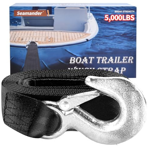 Seamander Boat Winch Strap 2 x 20' with Safety Hook 5000-Pound Break Strength Polyester Material Used for Towing Vehicles, Boats and Jet Skis | Lifetime Replacement