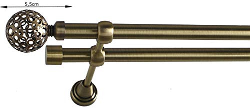 Sento 19/19mm Metall Gardinenstange Vorhangstange 2-läufig Messing Antik Classic Adel 200 cm