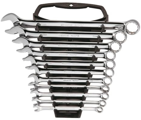 SATA ST09022SJ Juego de llaves combinadas métricas de 11 piezas, pulido, con extremos de caja desplazados, 10 mm - 32 mm, con rollo de herramientas duradero