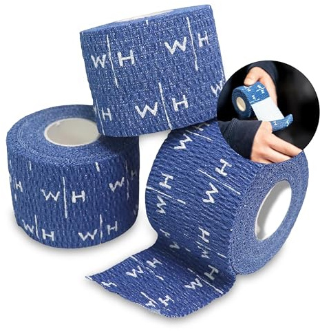 Sporttape Daumen Bandage für Gewichtheben: Hook Grip Tape 7 m Rolle selbstklebend wasserfest elastisch | Sport Gym Krafttraining Thumb Support Weightlifting (Blue Box of 3)