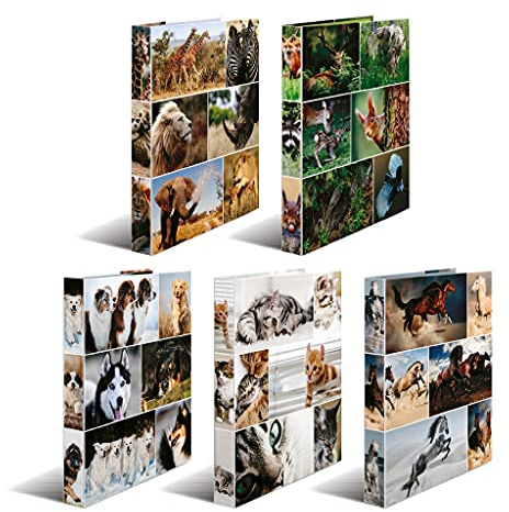 HERMA Ringbücher A4 Tiermotive Set, 10 Stück, schmal, 4 Ringe, 35 mm breit, Kinder Ringordner mit Tier Motiv, bunter Ordner mit Innendruck für Jungen und Mädchen