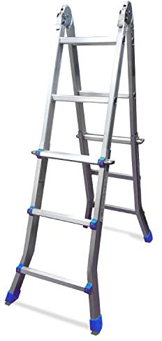 KELI - Mini GÉANTE • Echelle télescopique Pliable de 286cm, 4x3 Marches, Multi-Position,Fabriqué en Alu Qualité Professionnelle, Certifiée à 150kg, EN131 CE