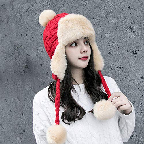 Herren Winter Fliegermütze Frauen Trapper Hüte Winter Warme Bomber Hut Mützen Russische Ushanka Strick Pom Pom Ohrenklappen Aviator Caps-Red