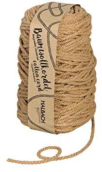 Halbach recycelte Baumwollkordel, 5 mm x 80 m, graubeige | Waschbares recyceltes Baumwollgarn, für Makramee und DIY-Handwerk
