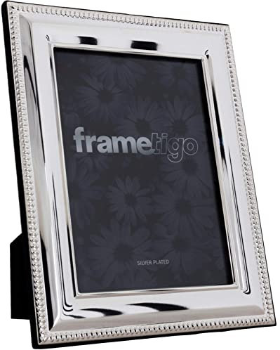 Frametigo - Silver Plated Bead Photo Frame, 6x8 (15x20cm) Photo Size - Velvet Frame Backing & Stand - Real Glass Window - Tarnish Resistant - Landscape or Portrait Orientation