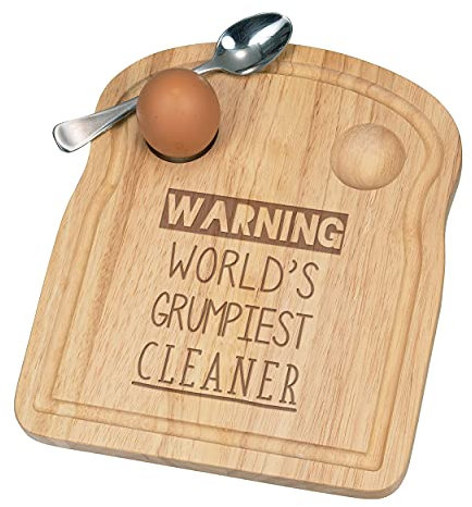 Warning World's Grumpiest Cleaner Breakfast Dippy Egg Cup Board Wooden Easter