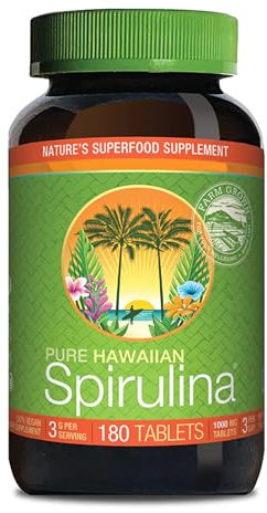 Nutrex Hawaii, Pure Hawaiian Spirulina, 1,000 mg, 180 Vegan Tablets, Gluten-Free, SOYA-Free, Vegetarian