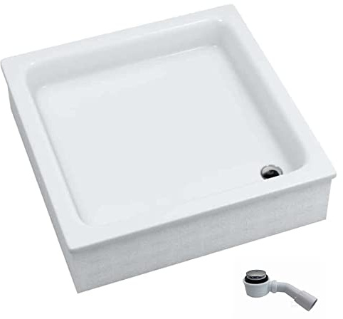 ECOLAM® Duschwanne Duschtasse Grawello Viereck Quadrat quadratisch zum Befliesen 80x80 x26 cm Tiefe 12 cm Acryl weiß Styroporunterseite + Siphon