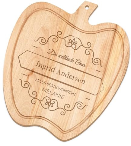 Maverton Schneidebrett Apfel mit Gravur - Größe: ca. 32x28cm - aus Buchenholz - Brotzeitbrett - Küchenbrett - für Frauen - zum Geburtstag - zu Weihnachten - Dekor