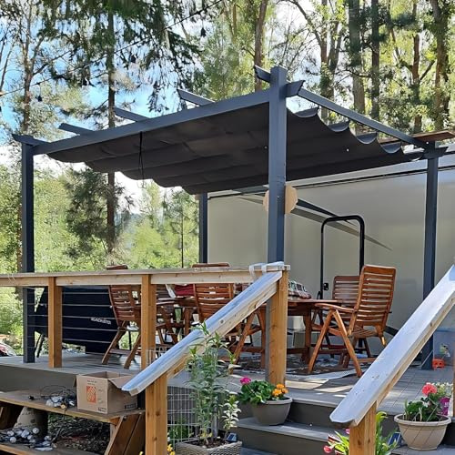 PURPLE LEAF Pergola Aluminium 4 x 3 m Pergola Jardin Extérieur UPF 50+ Gris | Tissu étanche, Tissu teint en fil 180 g/m², Montage facile, Poteaux pré-percés, Toit coulissant, Résiste aux intempéries