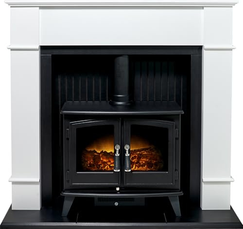 Adam Oxford Stove Fireplace in Pure White with Woodhouse Electric Stove, 48 Inch