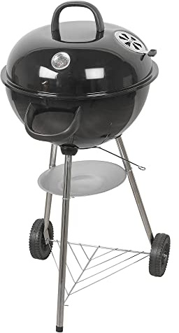 Parrilla grande de metal negro en forma de huevo de 47 cm, resistente al calor, barbacoa de carbón con termómetro