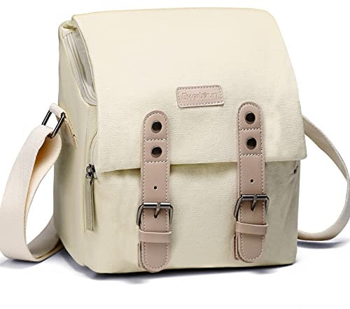 Cwatcun Kameratasche, Compact Case Canvas Lederausstattung kompatibel für Nikon, Canon, Sony Spiegellose Kamera und Linsen wasserdicht, Kamera Schulter Messengerbeutel,M