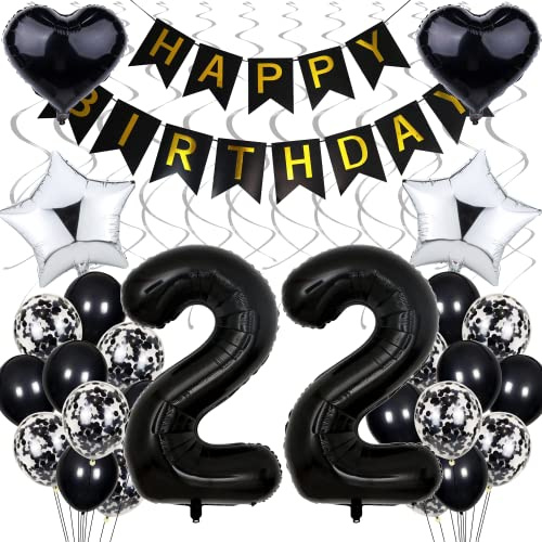 Schwarz Weiß 22 Geburtstag Deko - Silber & Schwarz Party Deko für Frauen Männer