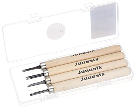 sourcing map Artesanía Tallado Cuchillo Juego, 3mm/3mm/3mm/1,5mm 50# Carbono Acero Pequeño Plano Diagonal Redondo Triángulo Hoja Madera Bricolaje Grabado Manual Herramientas 1 Juego (4uds)