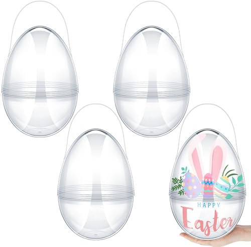Funtery 8 Pcs Jumbo Easter Eggs 10 Inch Plastic Giant Easter Eggs with Handles, Clear Large Baskets Fillable Big Bunny Egg Shaped Baskets Containers Decoration (Transparent)
