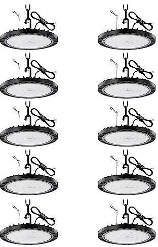 Viugreum 10 Packs UFO LED 300W, Proyector LED exterior 30000LM, Blanco Frío 6500K, IP65 Impermeable, UFO LED industrial con cables para garaje/oficina/aparcamiento/pasarela