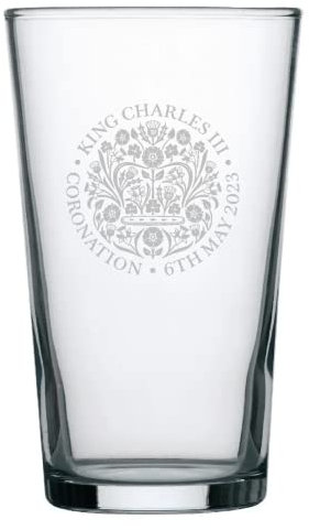 Bicchiere da birra con incisione King Charles III Coronation Pint Royal Memorabilia, Royalty (due bicchieri con confezione regalo e targa)