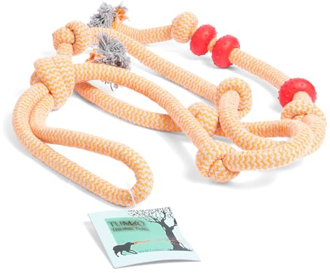 Tumbo Trunk Tug - 8 feet Long Tree Trunk Rope Toy with Handle & Rubber Rings - Tug of war Dog Rope Toy for Aggressive chewers - Extra Large Dog Toys - Large Breed Dog Toys Dogs Love tug of war Rope