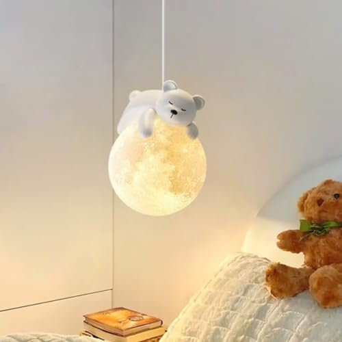 Lámpara Colgante de Luna 3D Con Oso Durmiente - Lámpara de Techo Creativa y Decorativa Para Dormitorio y Habitación de Niños