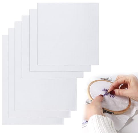 Aida - 6 pezzi in tessuto a punto croce bianco 11 CT, ricamo, panno di aida per artigianato, artigianato e decorazione da parete, 2 misure