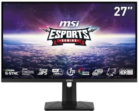 MSI MAG274UPF, 27 3840 x 2160 (UHD), 4K Rapid IPSGaming Monitor, 1 ms, 144Hz, FreeSync Premium, HDR400, G-Sync Compatible, HDMI, DisplayPort, Tilt, Swivel, Pivot and Height Adjustable.,Black