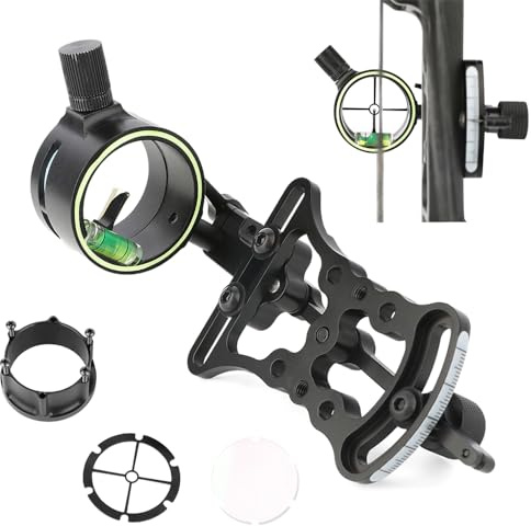 SHARROW Bogenschießen Compound Bogen Visier 1 Pin Bogenvisier Micro Einstellbar Jagdvisier Aluminium Bogen Visier Zielvorrichtung Bogensport Zubehör (Bogenvisier mit 8X Linse)