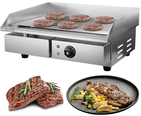 RUYICZB Plancha Cocina Eléctrica Profesional Plancha Barbacoa Acero Inoxidable 54,5 X 35 Cm Plancha Cocina Electrica con Bandeja Recoge Grasa, Antisalpicaduras Temperatura 50-300°C