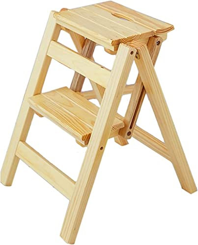 BODHIS Klappbare Trittleiter aus Holz, 2 Stufen, Hocker, tragbarer Leiterstuhl, rutschfest, kompakt, Milti-Funktion, Sicherheit, Haushalt, kleine Fußhocker, Treppenstuhl (C)