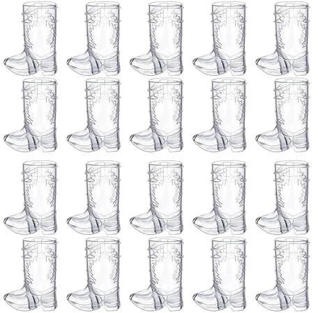 SUCHUANGUANG Pack of 20 Mini Boots Clear Plastic Shot Glasses Cowboy Theme Decoration Cowboy Boot Plastic Cup Fun Party Supplies