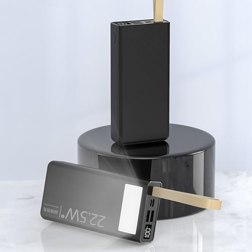 Banque d'alimentation Portable Batterie Externe Power Bank 50000 Mah 22.5W Charge Rapide Mini Banque De Puissance avec Affichage LED & Lumière LED 2 Input & 3 Output,Black