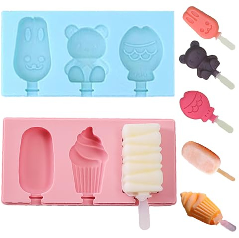 two-piece Cartoon Popsicle Molds, Food Grade BPA-Free Silicone Ice Cream Maker Kit with Lids & Sticks, Easy Release for Homemade Yogurt, Chocolate, Cake DIY (Animal Shapes)