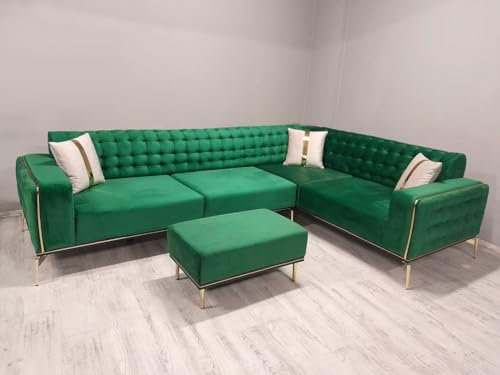 Generisch Chesterfield Sofa Ecksofa SAHRA samt Sofa Wohnlandschaft mit schlaffunktion Sofas & couches sofagarnitur ecksofa mit schlaffunktion + Polsterhocker Wohnlandschaft