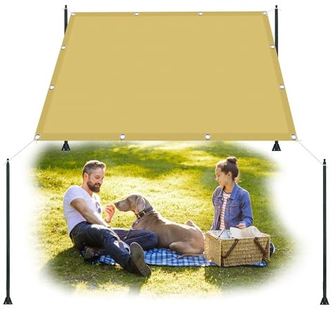 Tenda a Vela Rettangolo 1.6 x 5.5 m Vela Ombreggiante Parasole Impermeabile, Rettangolare con Occhielli Protección Rayos UV 98% per Arredo Esterno Giardino, Color Crema