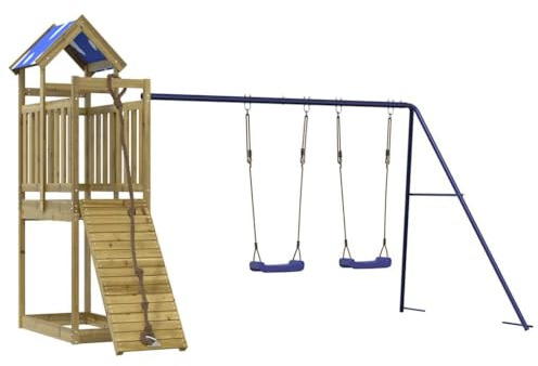 vidaXL Play Tower, Climbing Frame with Climbing Wall Rope Swings, Children's Climbing Tower Play Accessories for Garden, Wooden Playground Playhouse, Pine Wood Impregnated