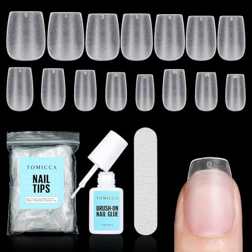TOMICCA Nageltips für Gelnägel mit Nagelkleber Set, 240 Stücke Sarg Ultra Kurz Künstliche Nail Tips & 7g Kleber Set, für Nagelverlängerung Nail Art DIY & Nagelstudio zu Hause,15 Größen