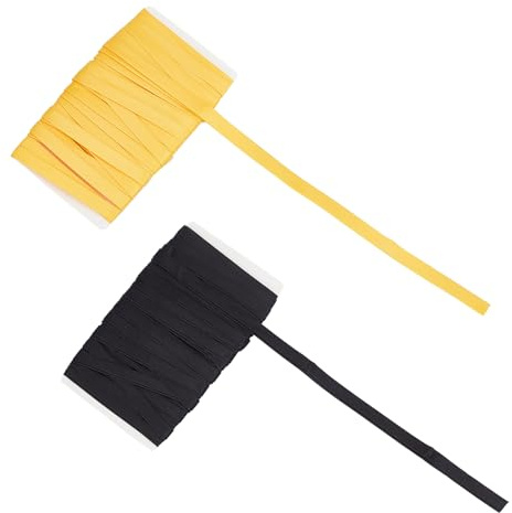 NICENEEDED Schrägband Aus Satin, 20 m, Schwarz/Gelb, Doppelt Gefaltetes Schrägband Aus Satin Mit Bindung, Satinbesätze Aus Polyestergewebe