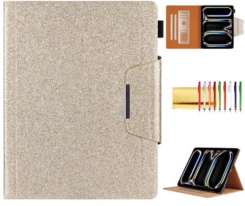 Techcircle Glitzer-Schutzhülle für iPad Pro 13 Zoll (M4) 2024 7. Generation, glatt, glitzernd, PU-Leder, weiche TPU-Rückseite, Smart-Cover mit Stifthalter und Kartenfach, automatischer