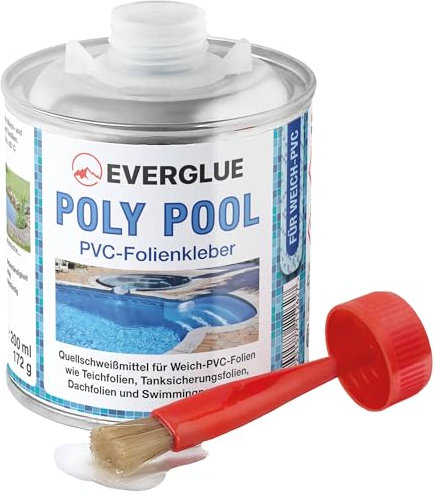 Everglue Poly Pool PVC-Folienkleber Quellschweißmittel bis +90°C temperaturbeständig elastisch wasserbeständig 200ml Pinseldose transparent