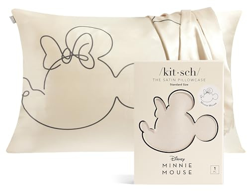 Mickey/Minnie x Kitsch Satin Pillowcase with Zipper - Softer Than Silk, Cooling Pillow Cases Covers | Standard Size (Mrs. Mouse, 1 Pack)