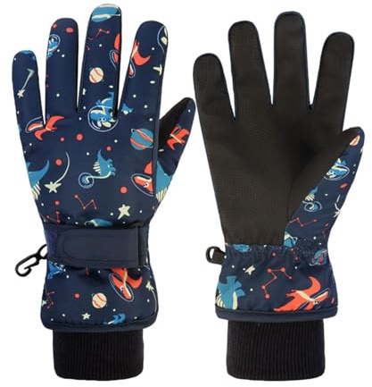 HNGEMSY Handschuhe Kinder Winter Schneehandschuhe Skihandschuhe für 2-13 Jahre Mädchen Jungen PU Palme Wasserdicht Winddichte Warm Fleece Winterhandschuhe