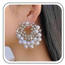 Aneneiceera Boho Multi Cz Blume Perle Ohrstecker Silber Cluster Kristall Perle Reif Ohrringe Cz Perle Cluster Ohrringe Runde Weiße Perle Ohrringe Braut Perle Ohrringe Schmuck Für Frauen