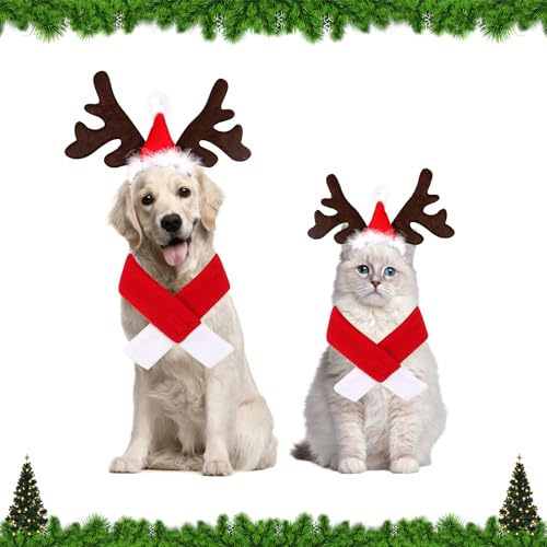 Weihnachts-Haustier-Stirnband, Rentiergeweih für Hunde und Katzen, Weihnachts-Haustier-Elch-Stirnband, Katzen- und Hundehaustier-Weihnachtsparty-Dekorationsset