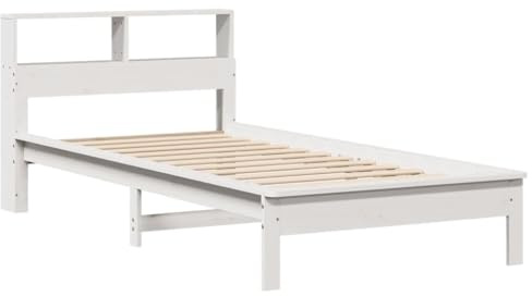 vidaXL Cama con estantería sin colchón Madera Maciza Blanco 90x200 cm, Cama, Muebles de Dormitorio, Cama con Almacenamiento, Cama Individual