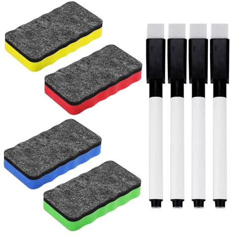 4 Stück Whiteboard-Radierer, 4 Stück Whiteboard-Marker, Filzstoff-Tafel-Radierer, Magnetischer Whiteboard-Radierer, Mikrofaser-Whiteboard-Reiniger, Whiteboard-Schwamm